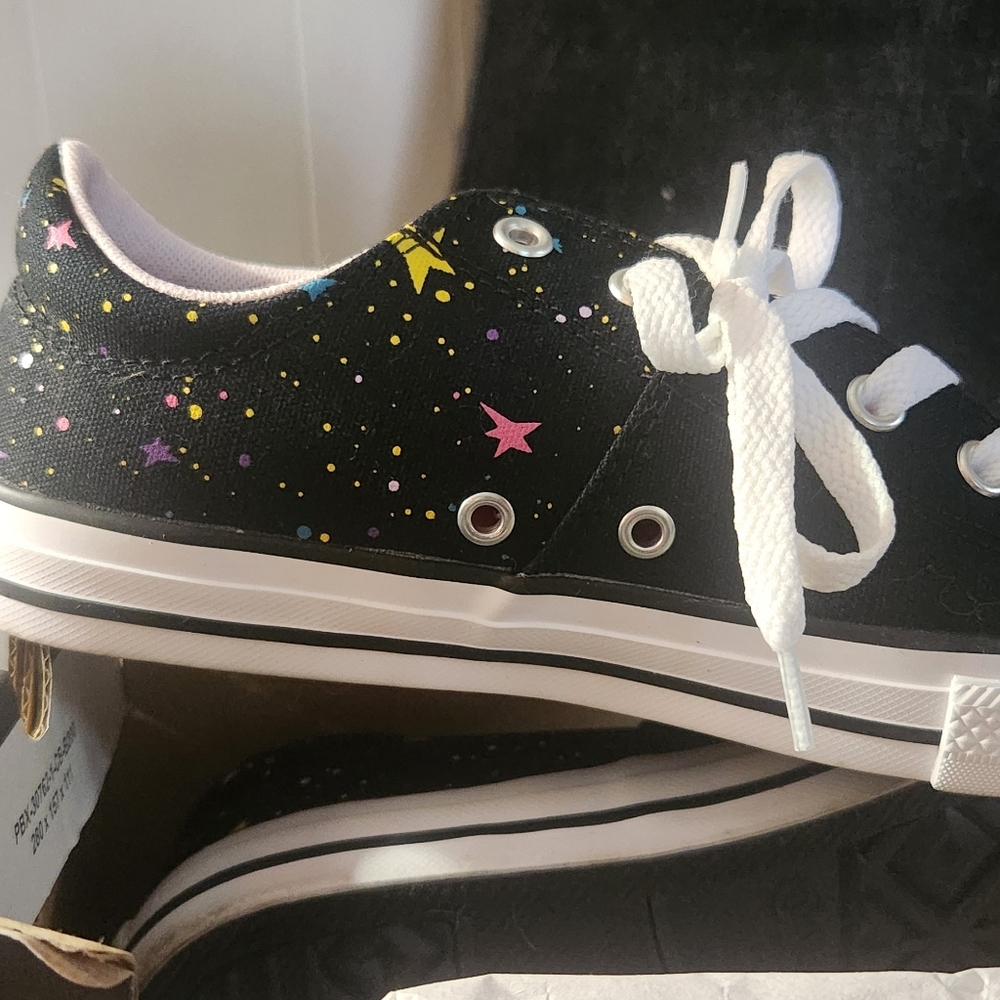 Converse Kids Black Sneakers with Colorful Star Accents
